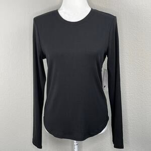 T Tahari Black Long Sleeve Thermal T-Shirt Top Ribbed Modal NWT Large